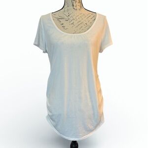 Motherhood Maternity White Short Sleeve Scoop Neck Ruched Top Soft Stretch